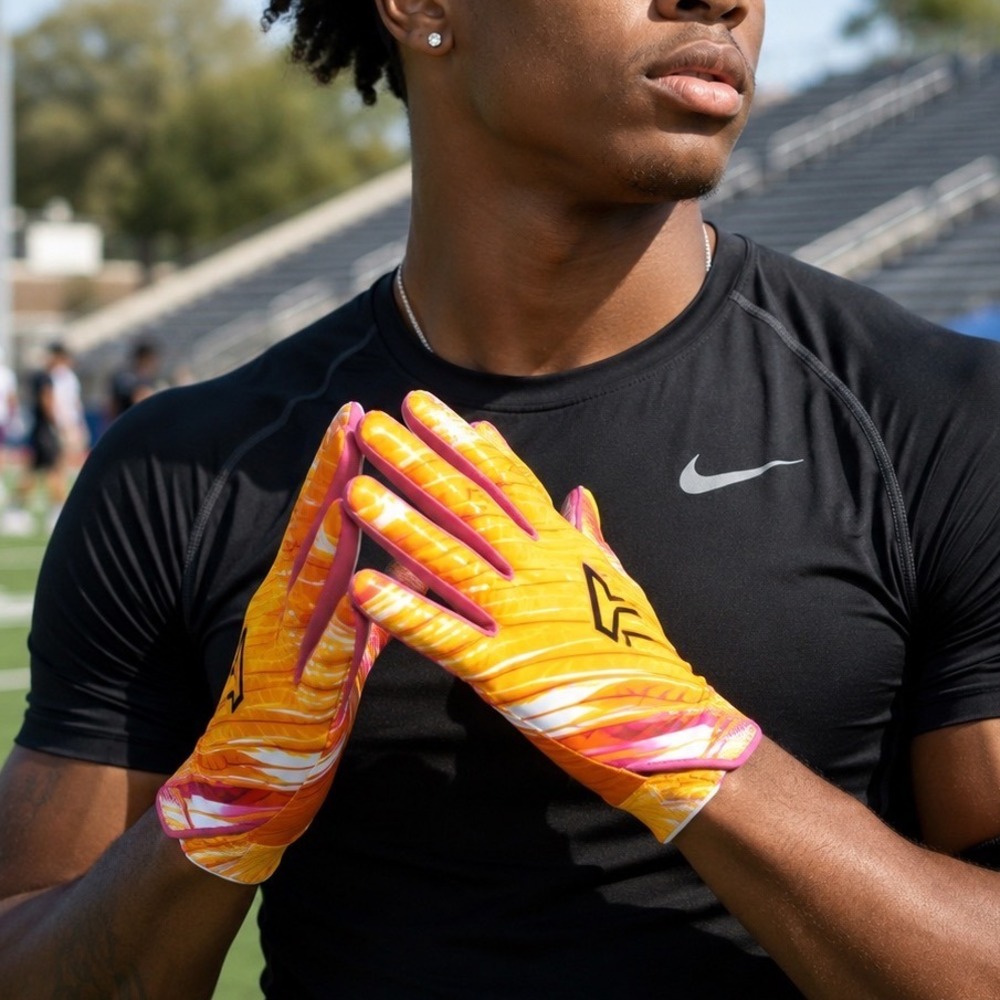 Nike Youth Vapor Jet 4.0 Football Gloves Yellow Orange Pink SFIA Certified SM